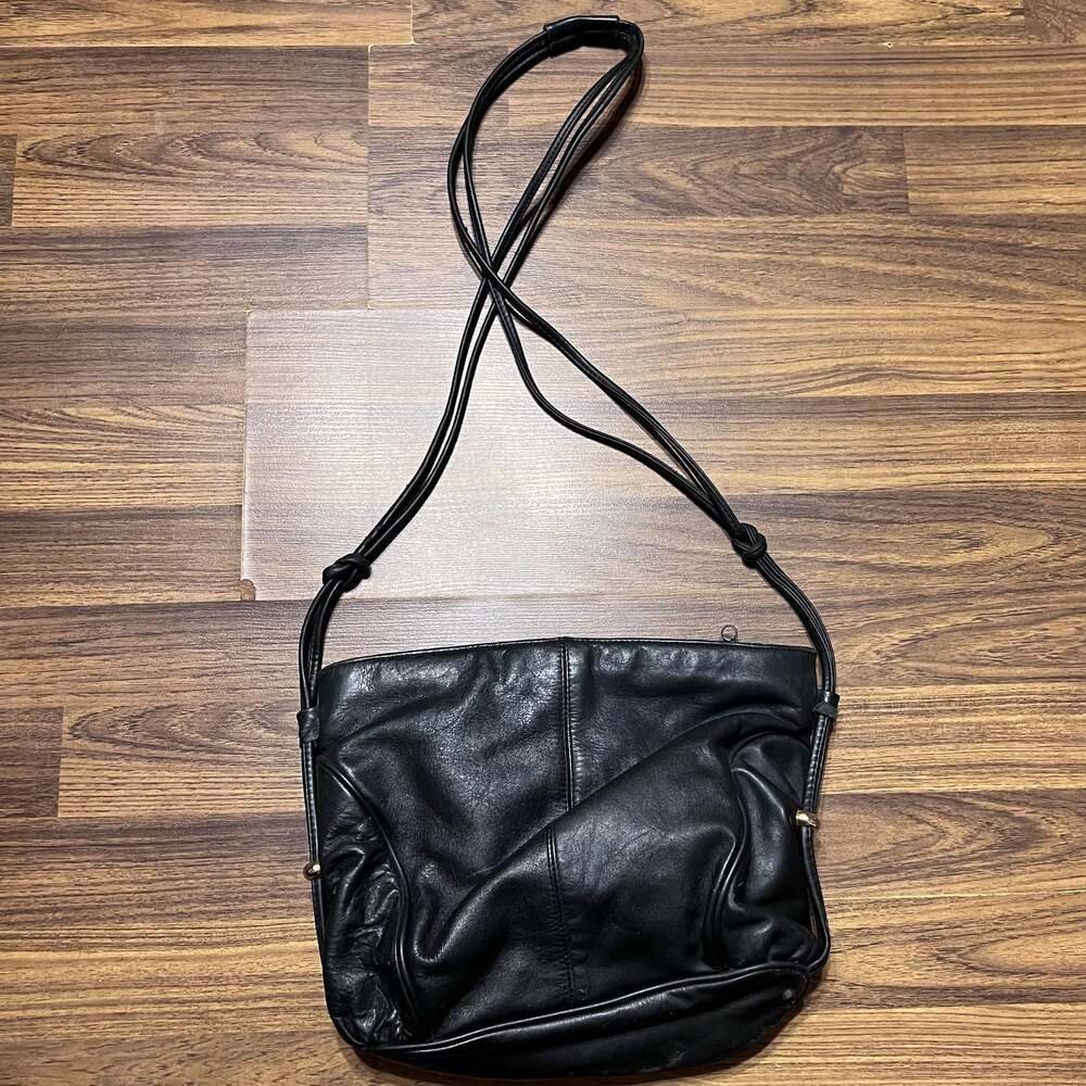 SAS Black Genuine Leather Hobo Shoulder Bag with Adjustable Strap